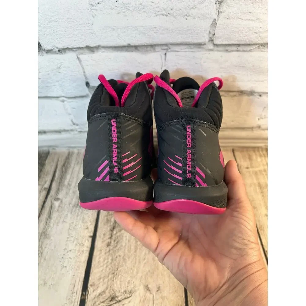 UNDER ARMOUR Unisex Youth Jet Black Basketball Mid-High Sneakers / Size: 4Y